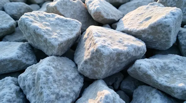 Cluster of rugged stones with light frost layered diagonally under soft daylight