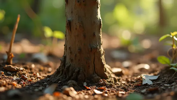 Rugged Wooden Stem Emerging From Crumbly Earth
