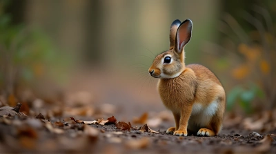 Russet Hare On Textured Forest Floor Focus