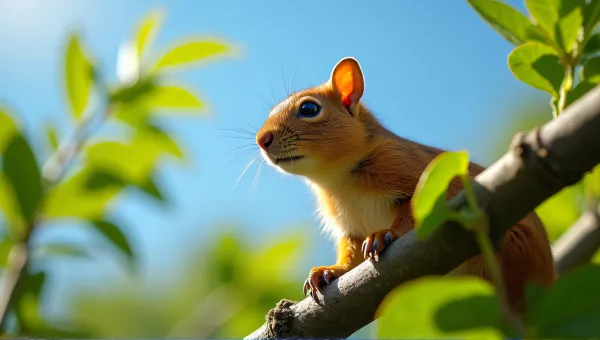 Russet Rodent on Leafy Limb Close-Up