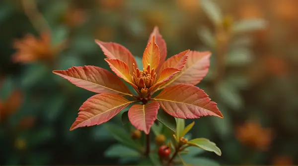 Rust-Colored Foliage With Leaf Veins Detail