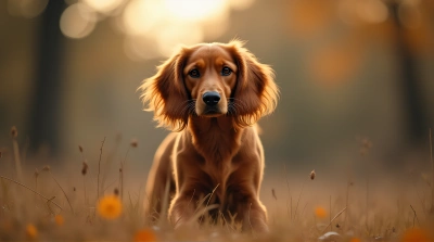 Rust Colored Hound With Flowing Fur Portrait