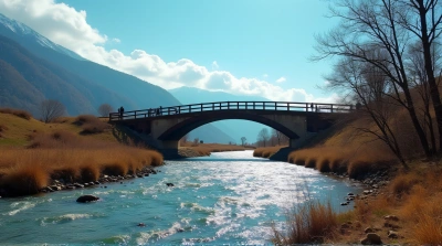 Rustic Brown Bridge Over Shimmering Stream
