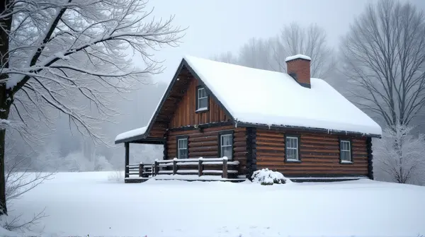 Rustic Cabin Surrounded By Snowy Serenity