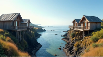 Rustic Coastal Cabins On Stilts Over Bay Water