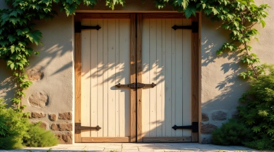 Rustic Doorway With Ivy On Stone Wall