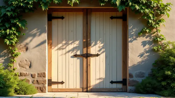 Rustic Doorway With Ivy On Stone Wall
