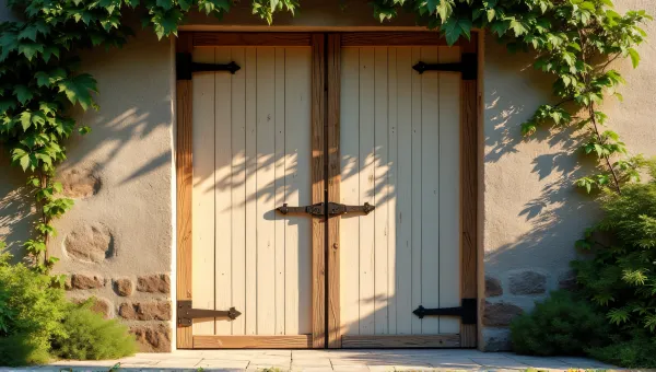 Rustic Doorway With Ivy On Stone Wall