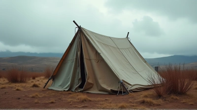 Rustic Fabric Shelter On Dry Land With Hills