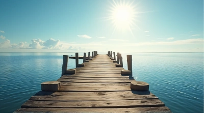 Rustic Pier Stretching Into Shimmering Lake Scene