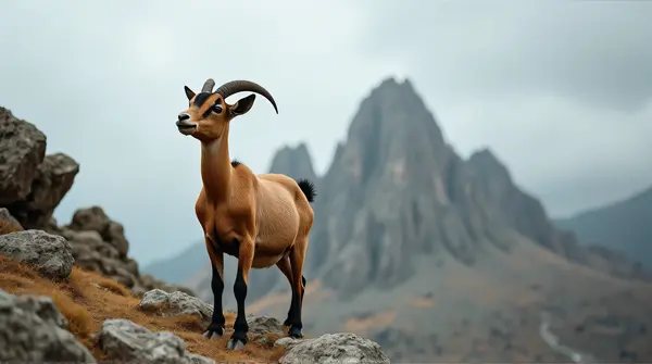Rustic Tawny Goat Standing On Rocky Hillside