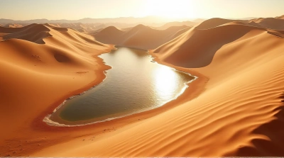 Sandy Dunes And Shimmering Liquid Contrast