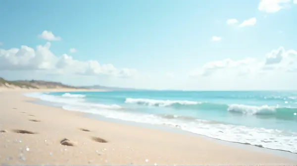 Sandy Shoreline With Soft Cloudy Sky