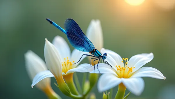 Sapphire Insect On Pale Blossoms With Soft Light