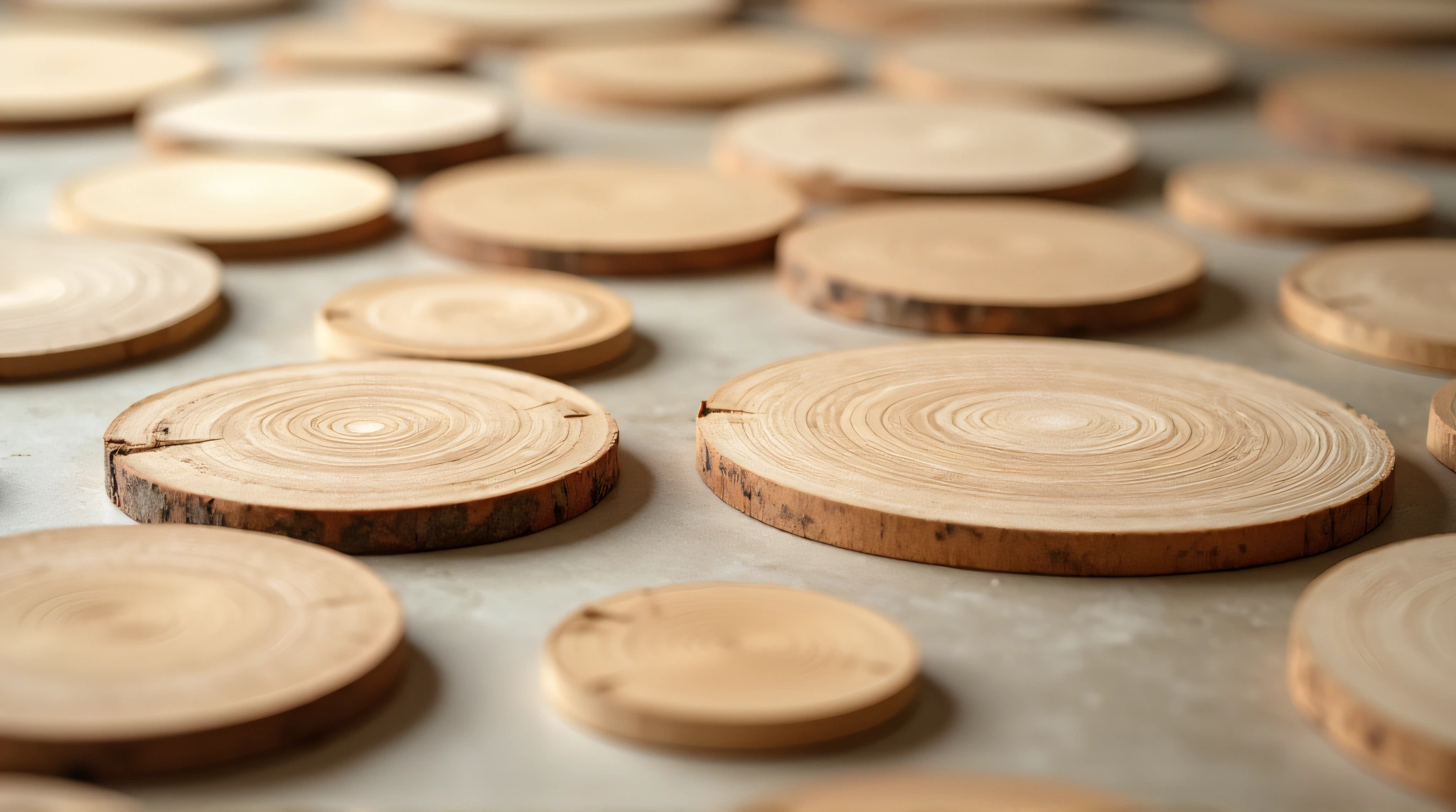 Scattered Wooden Discs With Ring Details