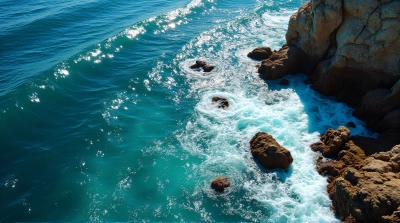 Sea Currents Flowing Around Jagged Stone Formations
