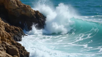 Sea Swells Crashing Against Rugged Cliff Edge