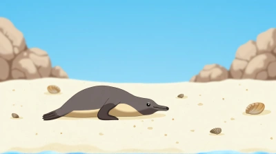 Seal Lounging On Rocky Shore With Seashells