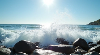 Seaside Waves Crashing Against Rugged Stones