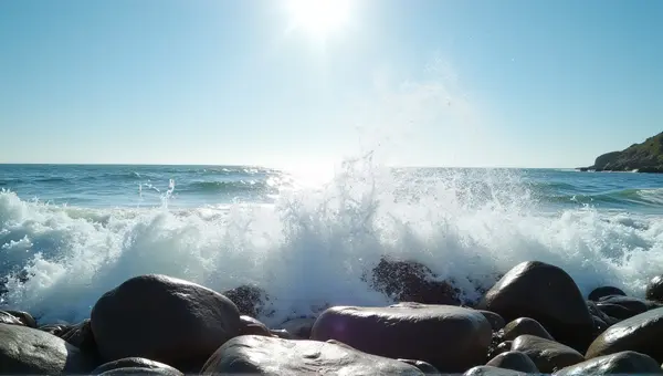 Seaside Waves Crashing Against Rugged Stones