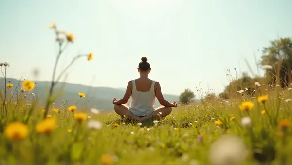 Seated Figure Cross-Legged Among Wildflowers Meadow