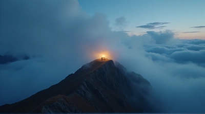Secluded Cabin on Remote Summit Under Moody Sky