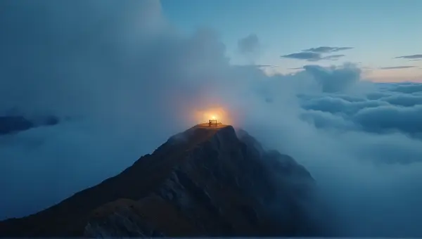 Secluded Cabin on Remote Summit Under Moody Sky