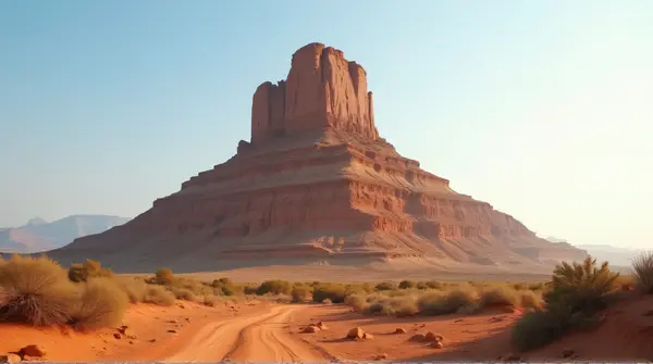 Sediment Layered Peak Under Clear Blue Sky