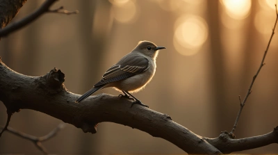 Sepia Tone Bird Resting on Gnarled Limb
