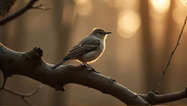 Sepia Tone Bird Resting on Gnarled Limb