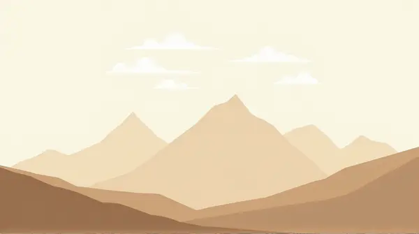 Sepia-toned mountain peaks beneath a pale sky with wispy clouds and gentle foreground slopes