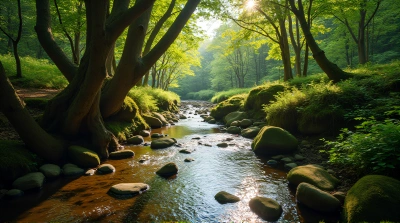 Serene Creek With Mossy Stones And Verdant Undergrowth