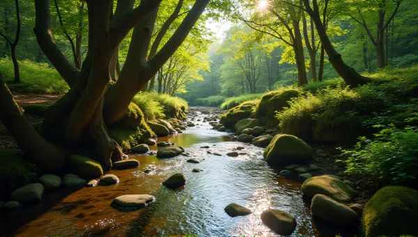 Serene Creek With Mossy Stones And Verdant Undergrowth