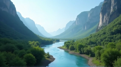 Serene Stream Winding Through Lush Green Valley