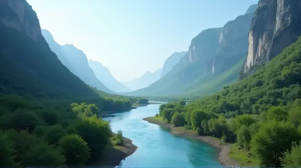 Serene Stream Winding Through Lush Green Valley
