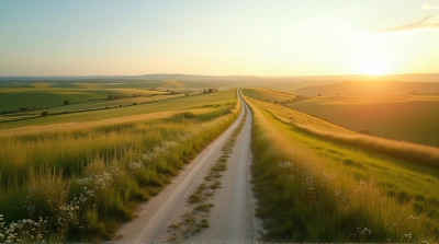 Serpentine Path Through Expansive Farmland Landscape