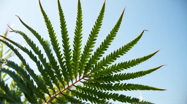 Serrated Fern Fronds Against Clear Sky