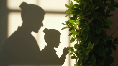 Shadowed Silhouette Next To Green Foliage By Window
