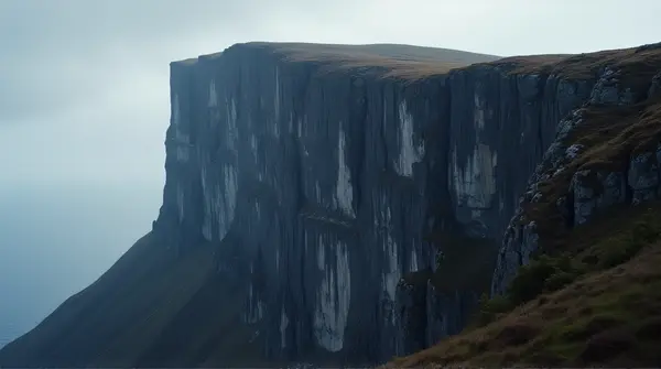 Sharp Rocky Precipice Against Muted Sky
