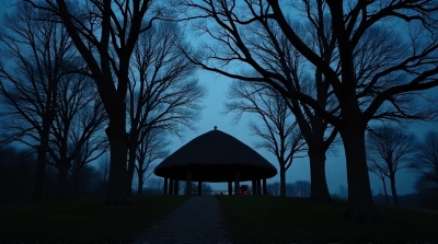 Shelter Surrounded By Bare Trees At Dusk