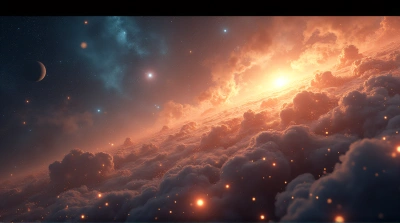 Shimmering Celestial Spiral With Luminous Dust Clouds