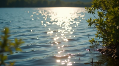 Shimmering Lake Surface With Light Patterns