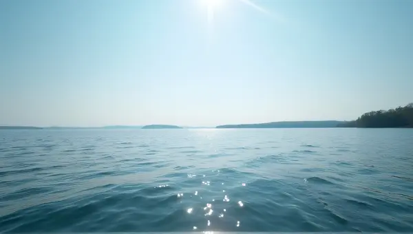 Shimmering Lake Surface With Tree Horizon