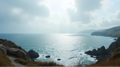 Shimmering Water Horizon With Rocky Shoreline