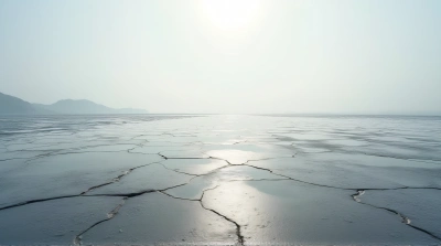 Shimmering Water Over Gray Stone Surface Under Soft Sky