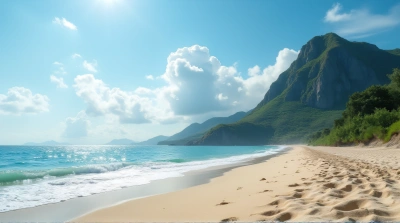 Shoreline With Pale Terrain And Lush Hillside
