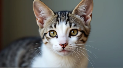 Short-Haired Cat With White And Gray Patches