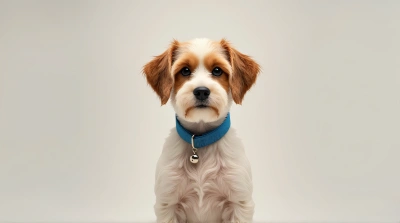Short-Haired Cream Chestnut Dog With Blue Collar