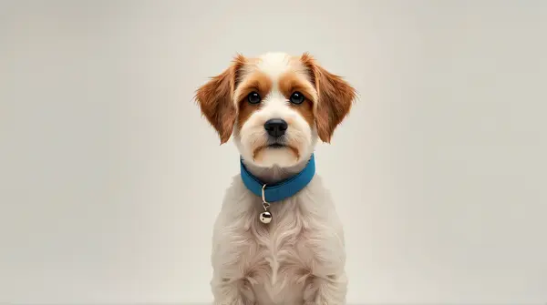 Short-Haired Cream Chestnut Dog With Blue Collar