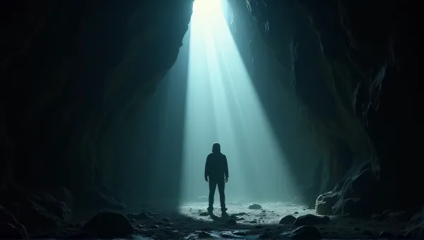 Silhouette In Illuminated Rocky Chamber